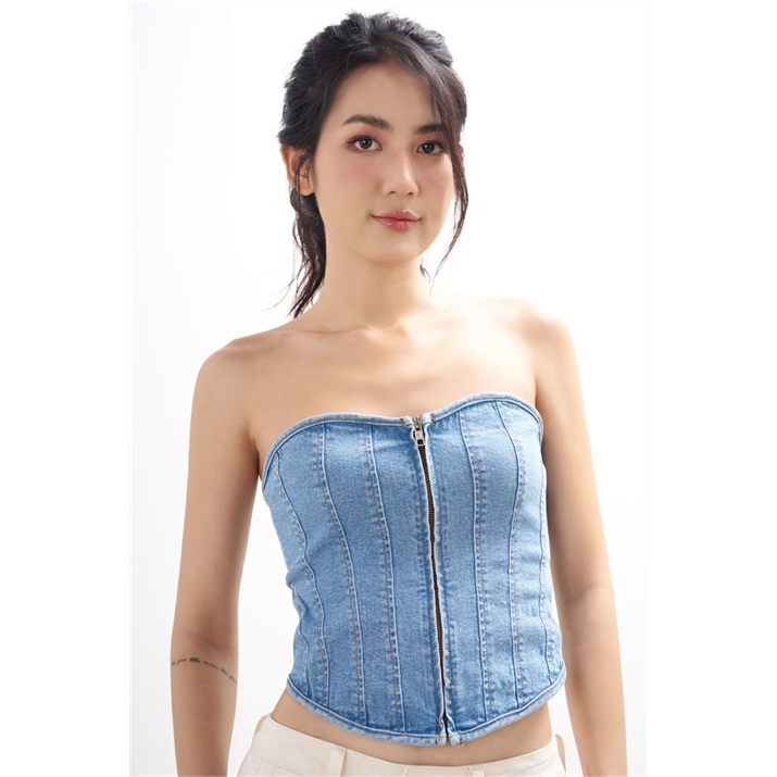 Áo Corset Vải Demin Đan Dây - Xanh Nhạt - T0784 1