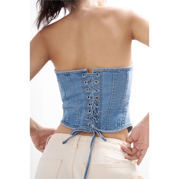 Áo Corset Vải Demin Đan Dây - Xanh Nhạt - T0784 5