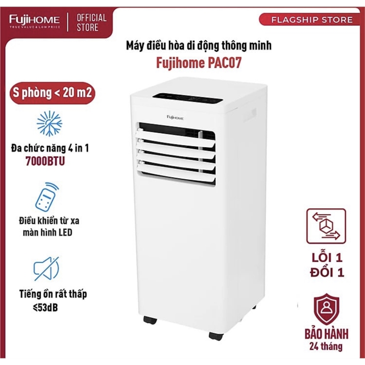 Máy lạnh di động 7000 BTU Fujihome PAC07, điều hòa di động mini 4 trong 1 làm lạnh, hút ẩm, quạt, lọc không khí, điều khiển từ xa - Hàng chính hãng… 1