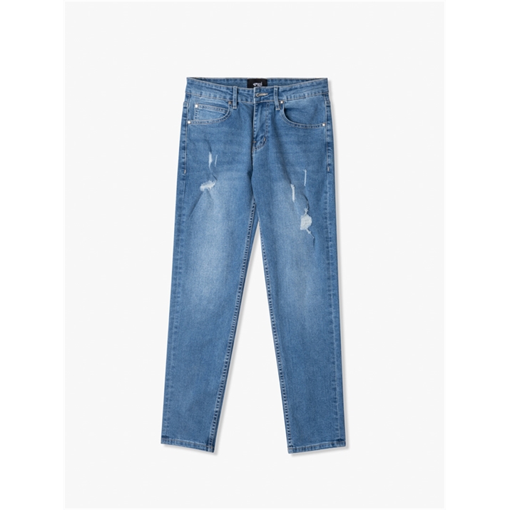 QUẦN JEANS RÁCH THÊU CHÉO FORM REGULAR QJ075 MÀU XANH 1